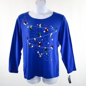 Karen Scott Long Sleeve Sequenced Christmas Top